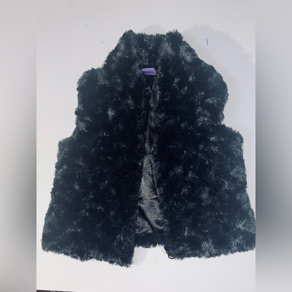 Girl’s Black Faux Fur Vest  Size 2T Brand OK